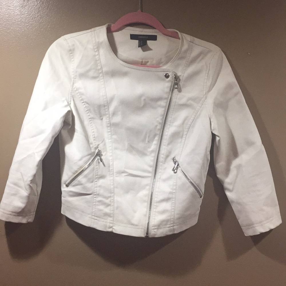 Crop White Leather Jacket